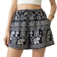 thumbnail image 1 of Elephant Print Relaxed Summer Shorts with High Elastic Waist and Pocket, 1 of 5