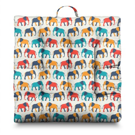 Bohemian Elephant Print Meditation Cushion - Thick Square Floor Pillow with Mandala Ethnic Pattern for Yoga & Meditation
