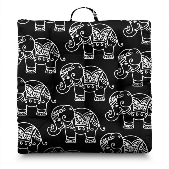 Bohemian Elephant Print Meditation Cushion - Thick Square Floor Pillow with Mandala Ethnic Pattern for Yoga & Meditation