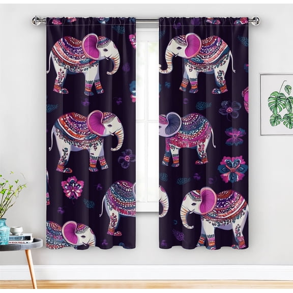 Bohemian Elephant Thermal Blackout Curtains – Mandala Paisley Floral Design for Girls' and Boys' Bedroom or Living Room,A