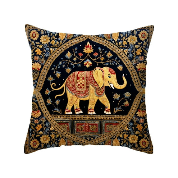 Bohemian Elephants Series Pillow Cover 18x18 Inches - Vintage Floral Art Throw Pillowcase - Farmhouse Decor for Couch, Sofa, Bed - Living Room Home Decor Gift (Elephant)