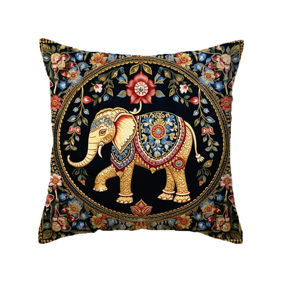 Bohemian Elephants Series Pillow Cover 18x18 Inches - Vintage Floral Art Throw Pillowcase - Farmhouse Decor for Couch, Sofa, Bed - Living Room Home Decor Gift (Elephant)