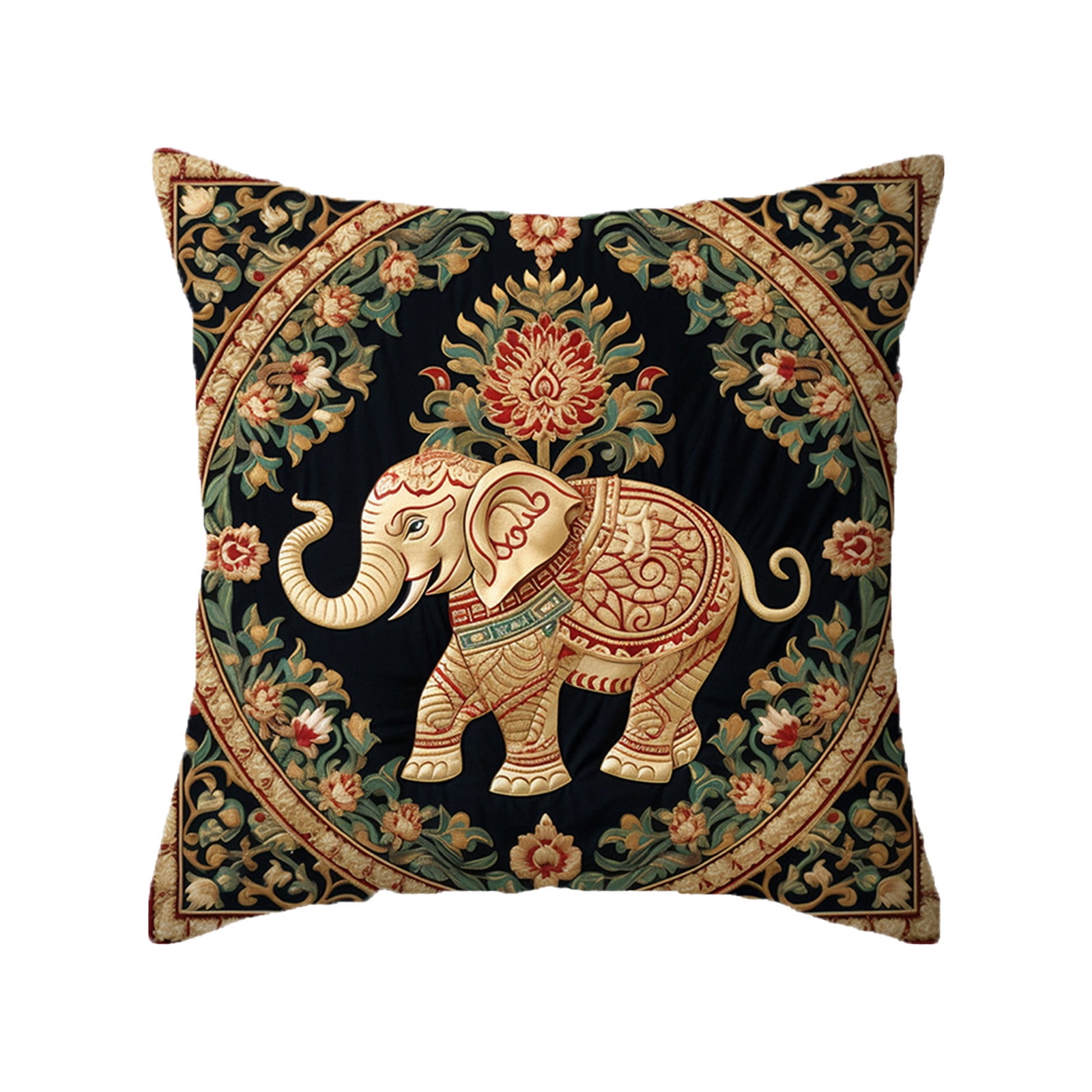 Bohemian Elephants Series Pillow Cover 18x18 Inches - Vintage Floral ...