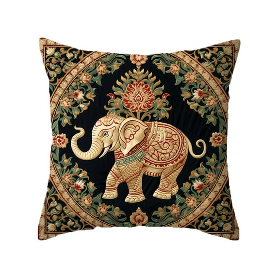 Bohemian Elephants Series Pillow Cover 18x18 Inches - Vintage Floral Art Throw Pillowcase - Farmhouse Decor for Couch, Sofa, Bed - Living Room Home Decor Gift (Elephant)
