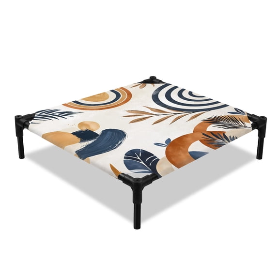 Bohemian Elevated Dog Bed, Boho Nordic Art Geometric Cooling Breathable Outdoor Raised Dog Cot Bed with Metal Frame Non-Slip Feet for Small Dog 20x20in