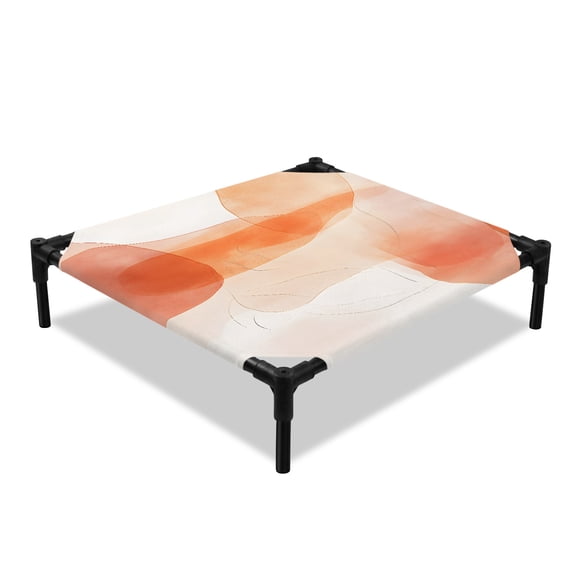 Bohemian Elevated Dog Bed, Boho Orange Color Block Cooling Breathable Outdoor Raised Dog Cot Bed with Metal Frame Non-Slip Feet for Small Dog 20x20in