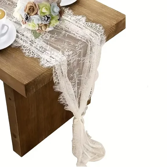 Bohemian Embroidered Table Runner 14 x 118 inches, Vintage Lace Rectangular Table Decor for Weddings, Banquets and Events