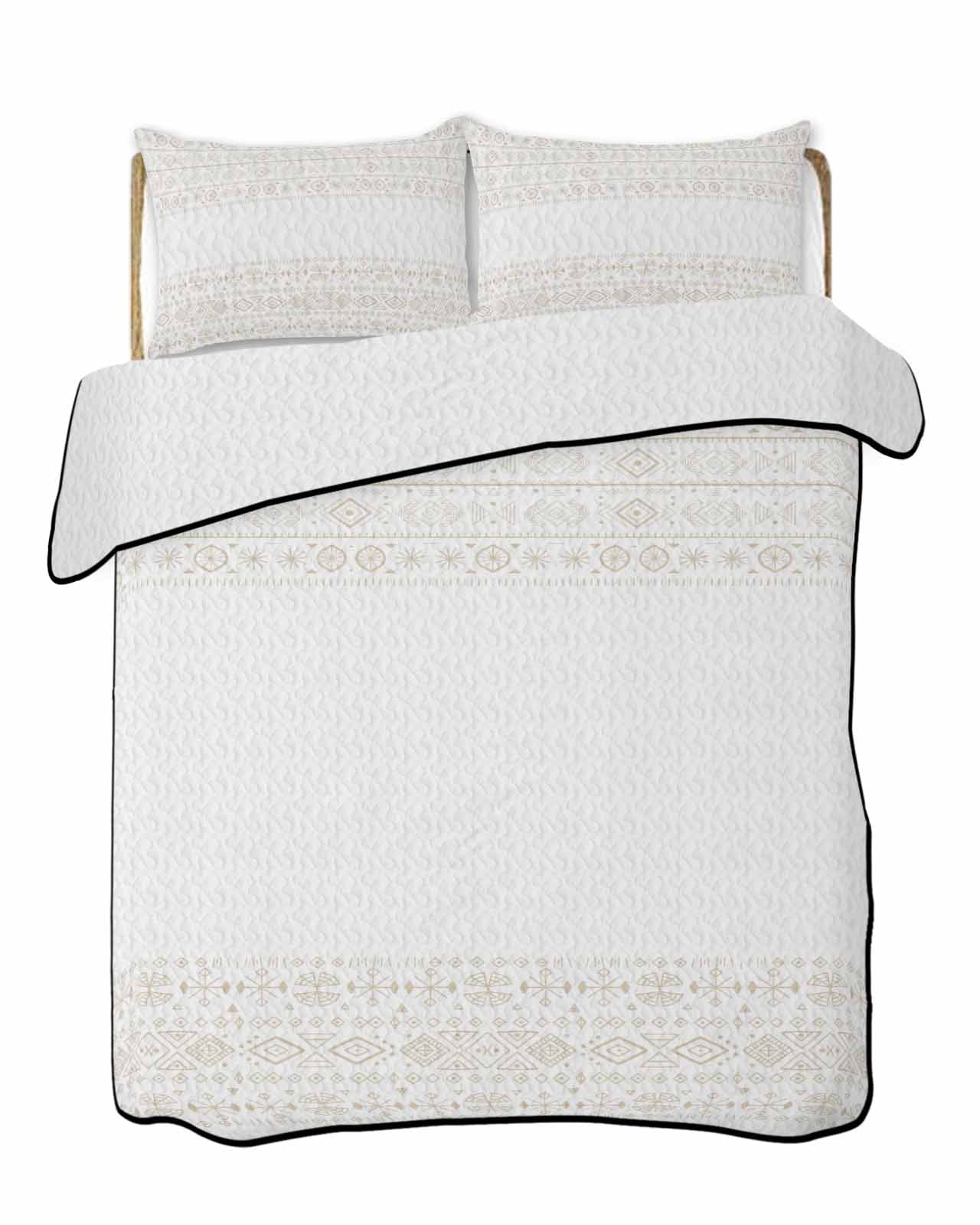 Bohemian Ethnic 3 Pieces Quilt Set, 1 Quilt with 2 Shams, Brown Lines ...