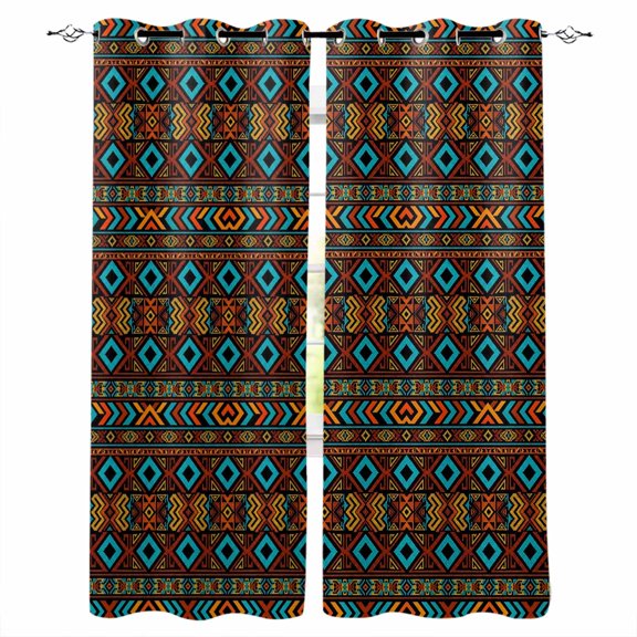 Bohemian Ethnic Blackout Curtains 45 Inch Length Grid Southwestern Stripes Diamonds Tribal Thermal Insulated Window Curtain Window Drapes 2 Panels for Bedroom Living Room 52"Wx45"L