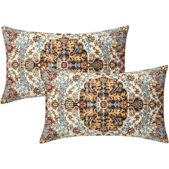 Bohemian Ethnic Boho Pillow Covers 12X20 In Southwest Brown Blue Carpet Lumbar Pillow Cases Vintage Woven Texture Decorative Couch Set of 2 Home Decor for Living Room Bedroom Bed Cushion Outdoor