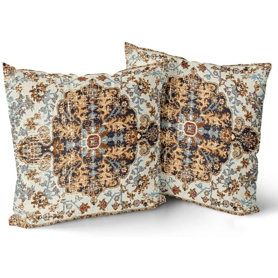 Bohemian Ethnic Boho Pillow Covers 18X18 In Southwest Brown Blue Carpet Vintage Woven Texture Decorative Couch Pillow Cases with Zipper Set of 2 Home Decor for Living Room Bedroom Bed Cushion Outdoor