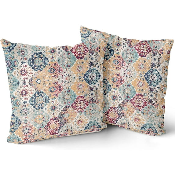 Bohemian Ethnic Boho Pillow Covers 20X20 Inch Teal Red Orange Blue Carpet Vintage Decorative Couch Pillow Cases with Zipper Set of 2 Home Decor for Living Room Bedroom Bed Cushion Outdoor