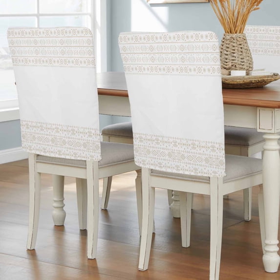 Bohemian Ethnic Dining Chair Back Cover Only, Brown Lines Linen Texture Set of 4 Chair Back Covers, Removable Washable for Dining Room, Banquet & Holiday Decoration
