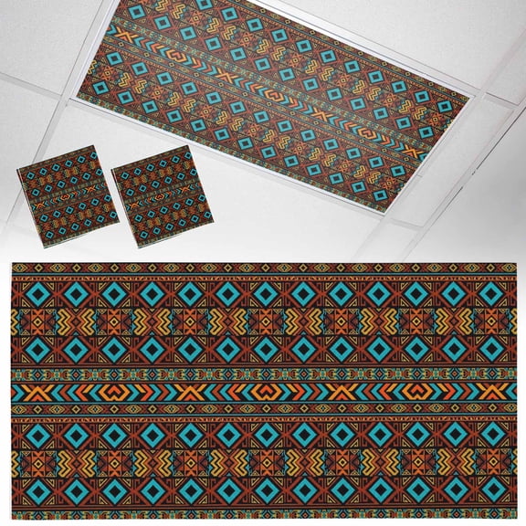 Bohemian Ethnic Fluorescent Light Covers Grid Southwestern Stripes Diamonds Tribal Magnetic Light Filters Ceiling Lighting Panel Shade for Classroom Office Home 2 x 4 ft, 2 Pack
