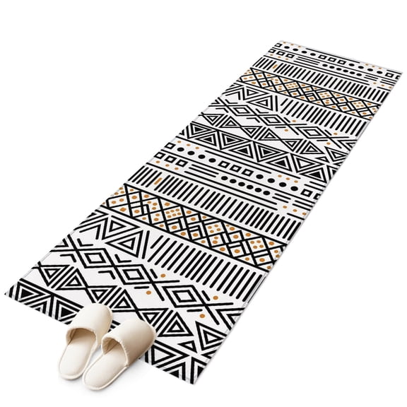 Bohemian Ethnic Kitchen Runner Rug 2x6 Washable Runners for Hallway Non Slip Black Tribal Vertical Stripes Boho Graphic Large Area Rug Indoor Carpet for Bathroom Laundry Entryway Bedroom Living Room