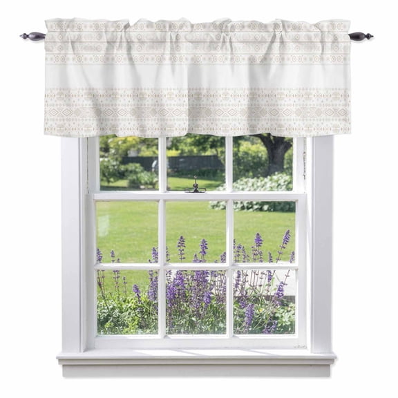 Bohemian Ethnic Kitchen Valances, Brown Lines Linen Texture Rod Pocket Window Valance 18 Inch Long,&nbsp;Window Curtain Panels for Living Room Bedroom Laundry, 54x18in