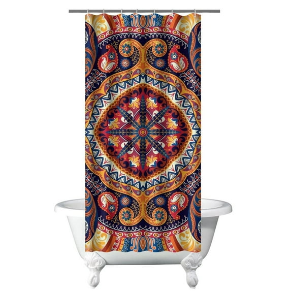 Bohemian Ethnic Paisley Shower Curtain - Vintage Floral Artistic Design, 36x72 Inches