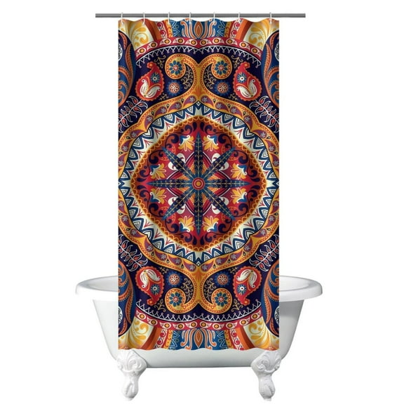 Bohemian Ethnic Paisley Shower Curtain - Vintage Floral Artistic Design, 36x72 Inches