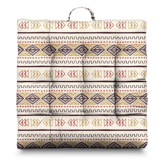 Bohemian Ethnic Rustic 24" Oversized Zabuton Floor Cushion - Colorful Hippie Exotic Meditation Seat with 9-Point Stitching, Earthy Tribal Style for Home Decor & Relaxation