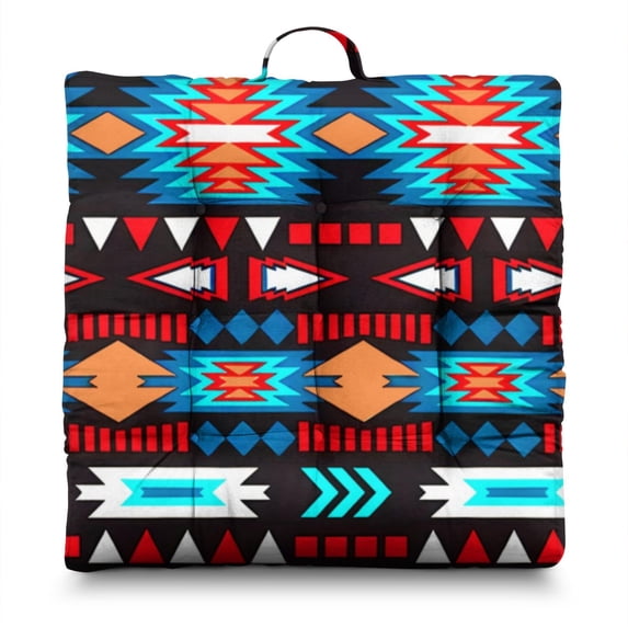 Bohemian Ethnic Rustic 24" Oversized Zabuton Floor Cushion - Colorful Hippie Exotic Meditation Seat with 9-Point Stitching, Earthy Tribal Style for Home Decor & Relaxation