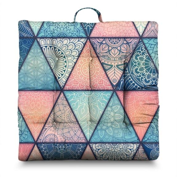 Bohemian Ethnic Rustic 24" Oversized Zabuton Floor Cushion - Colorful Hippie Exotic Meditation Seat with 9-Point Stitching, Earthy Tribal Style for Home Decor & Relaxation