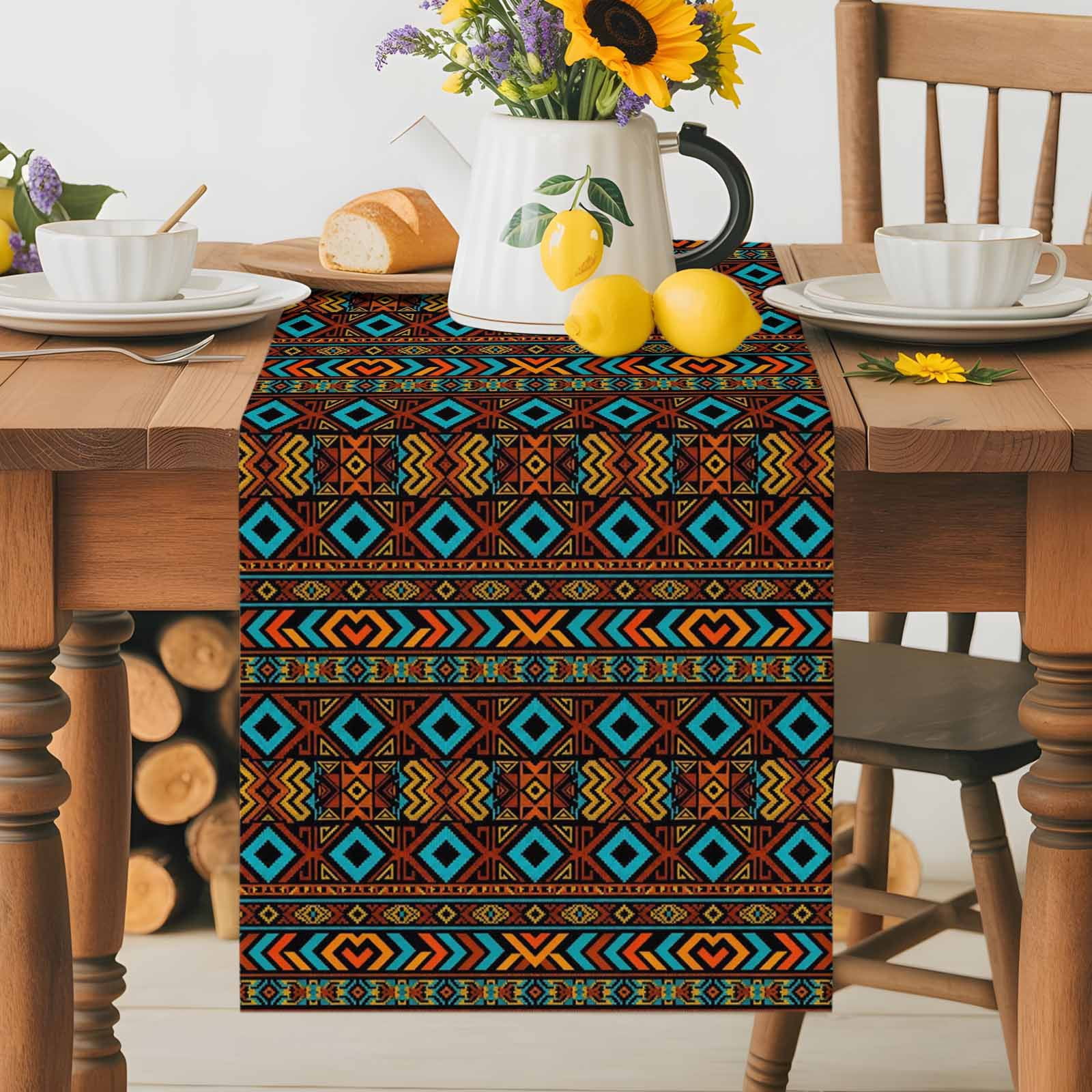 Bohemian Ethnic Table Runner 13x48 Inch Grid Southwestern Stripes ...