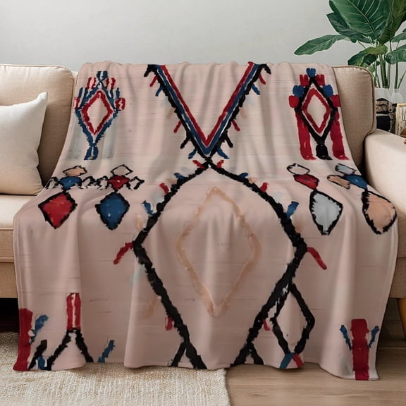 Bohemian Ethnic Throw Blanket 2D Flat with Geometric Diamond Folk Pattern for Sofa Bedroom Rustic Cabin Decor Travel