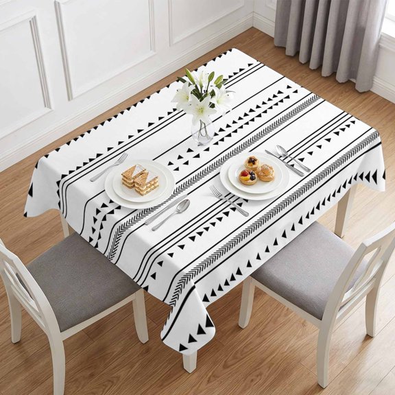 Bohemian Ethnic Triangle Plaid Stripes Table Cloth 60x84in, Waterproof Rectangle Tablecloth Wipeable Tablecloths Black Arrow Lines Table Covers for Dining Tables Party Indoor Outdoor