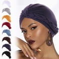 thumbnail image 1 of Bohemian Ethnic Turban Headwrap with Side Braid Solid Color Hijab Style Cap, 1 of 5