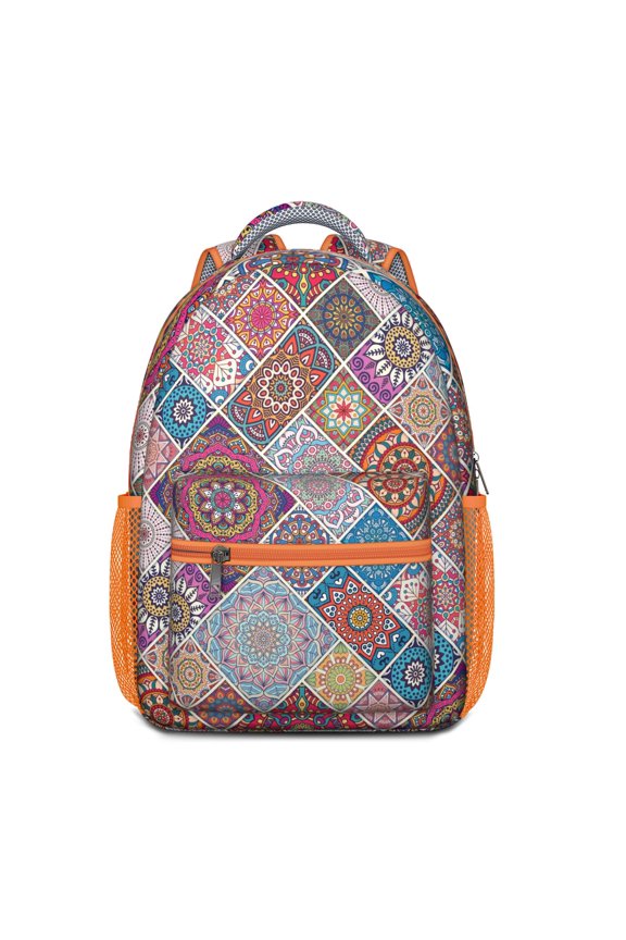 Bohemian Ethnic Waterproof Backpack for Students - Rustic Retro Colorful Hippie Design, Breathable Padded Straps & Spacious Storage, Stylish Exotic Earthy Patterns for School & Work