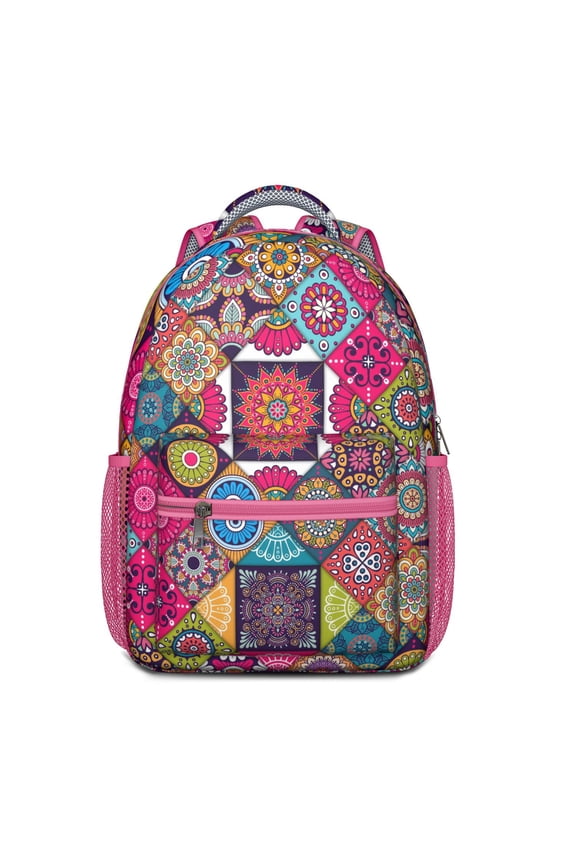 Bohemian Ethnic Waterproof Backpack for Students - Rustic Retro Colorful Hippie Design, Breathable Padded Straps & Spacious Storage, Stylish Exotic Earthy Patterns for School & Work