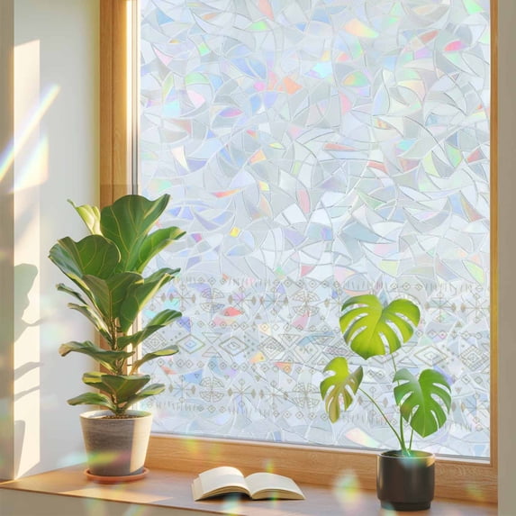 Bohemian Ethnic Window Privacy Film, Brown Lines Linen Texture Stained ...