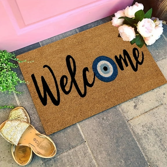 [Bohemian Evil Eye Mat] 1pc Bohemian Evil Eye Welcome Mat | Non-Slip Dirt Trap, Flannel Mat with Protective Symbol, Machine Washable Soft Entryway Mat for Indoor/Outdoor Use at Front Door, Kitchen
