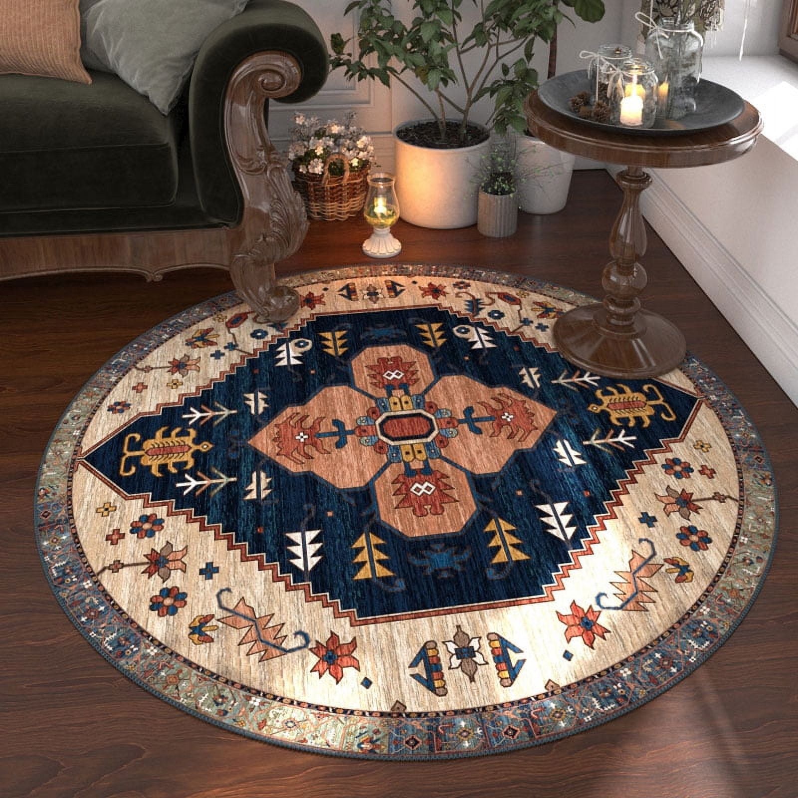 Bohemian Exotic Round Carpet for Living Room Vintage Floral Area Rug ...