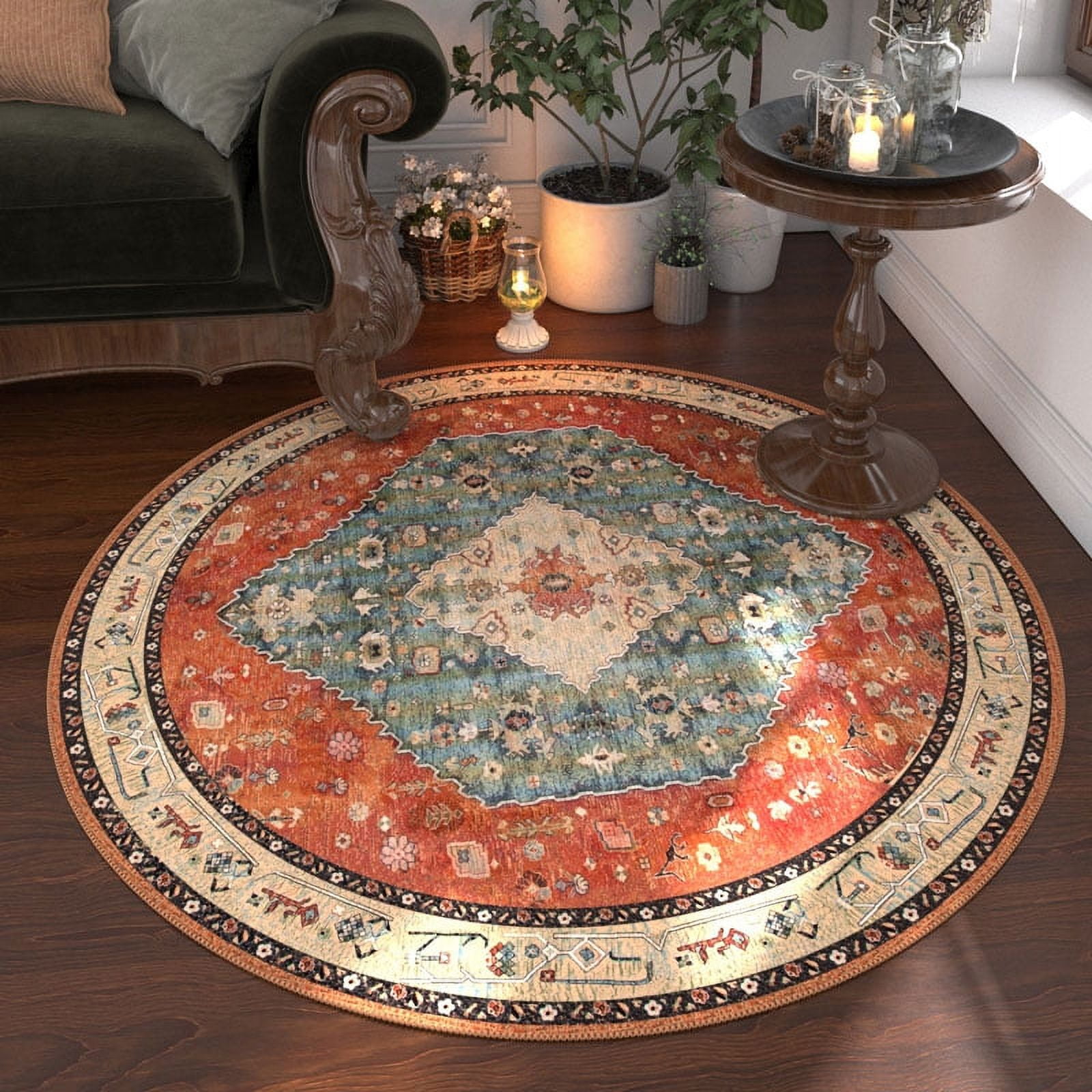 Bohemian Exotic Round Carpet for Living Room Vintage Floral Area Rug ...