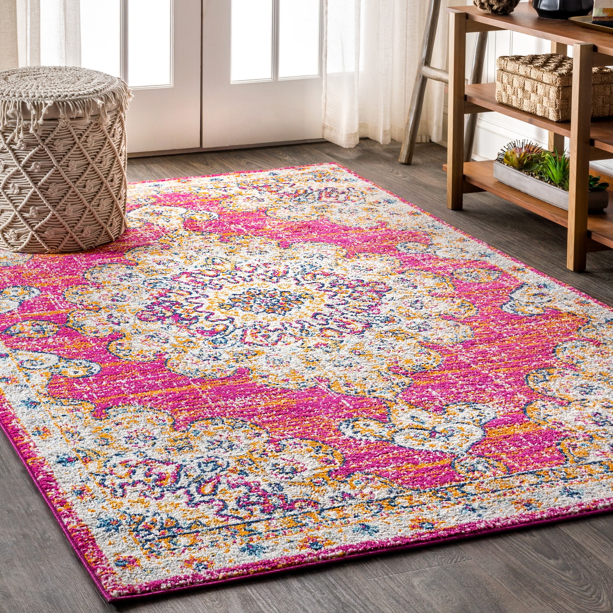 Pink and Cream Vintage Medallion Bohemian Area Rug