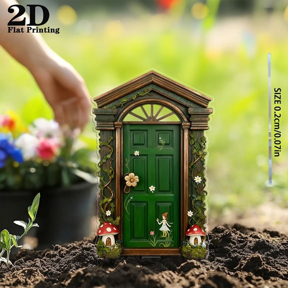 Bohemian Fairy Door Garden Stake, 2D Acrylic Portal Yard Decor for Lawn, Patio, Flower Pot, Whimsical Outdoor Ornament for Creative Garden Landscape C070 Fairy Door Garden Stake
