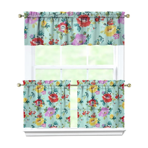 Bohemian Farmhouse Curtains 24 Inch - 3 Panel Vintage Floral Set with Wildflowers & Sunshine, Rod Pocket for Country Cottage Style