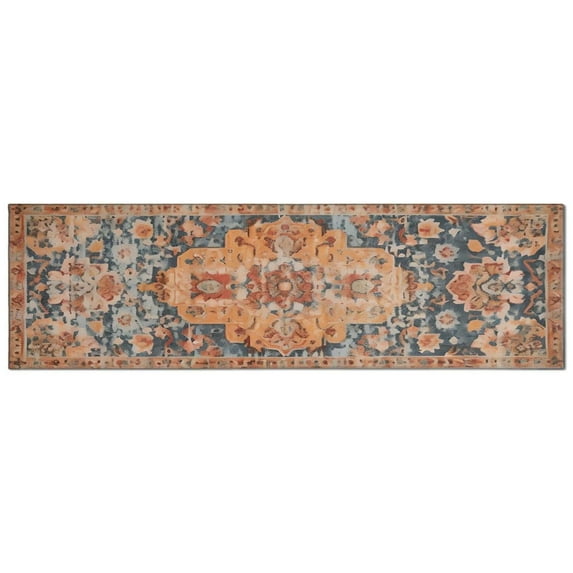 Bohemian Farmhouse Orange Vintage Kitchen Rug 3PCS Cushioned and Non-Skid Washable Floor Mat for Home Kitchen Decor or Office 17x30 +17x47+17×59 Inch