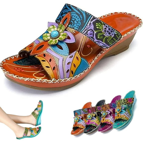 Bohemian Fashion Anti-Slip Orthopedic Sandals,Fashion Shoes Comfortable Slippers with Arch Support Slip on Sandal