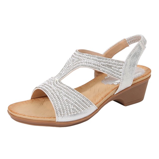 Bohemian Fashion Diamond Sandals Thick Sole Slope Heels Women's Shoes ...