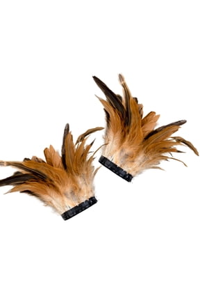 Bohemian Feather Bracelets 2-Pack - Plume Wrist Cuff Arm Band for Stage Performance, Cosplay, Festival, Halloween Costume Accessory (Camel Color)