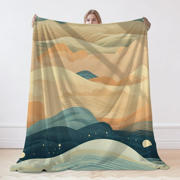 Bohemian Flannel Blanket, Mountain Print Blanket, Machine Washable Soft Warm Blanket, Office Living Room Sofa Air Conditioner Blanket, Christmas Gift