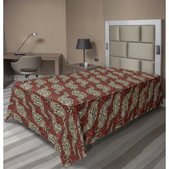 Ambesonne Bohemian Flat Bedding Sheet Soft Top Sheet, Abstract Peacock Birds, Twin, Cinnamon and Eggshell