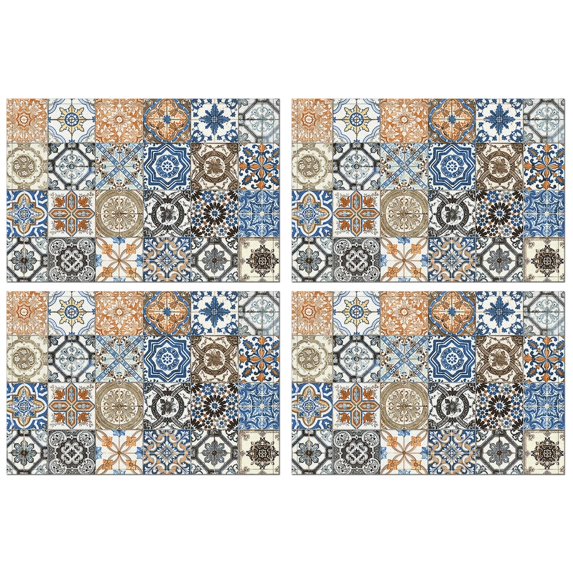 Bohemian Flax Placemats Set of 4, 12x18 Inch Rustic Table Mats with Tribal Vintage Patterns, Washable Artistic Decor for Nordic Style Dining Room or Ethnic Farmhouse Kitchen