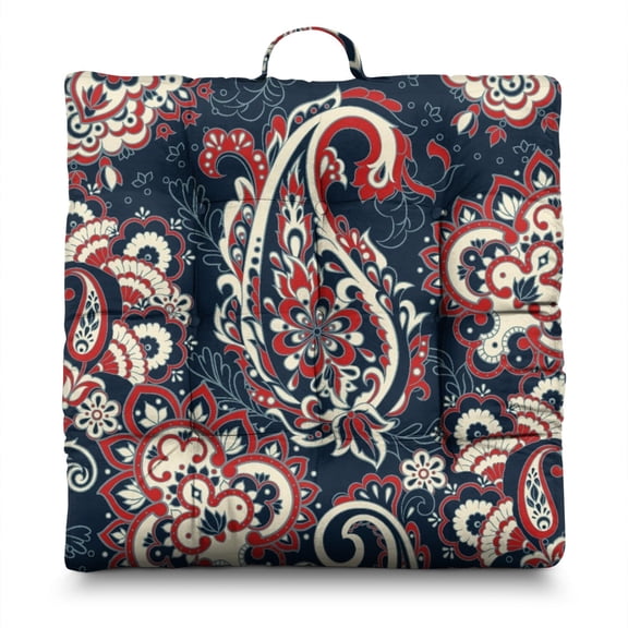 Bohemian Floor Pillow – Extra Large 22x22 Inch Square Cushion, Vintage Paisley Design, Dutch Velvet Meditation Seat for Yoga, Tatami & Living Room (Ethnic Floral)