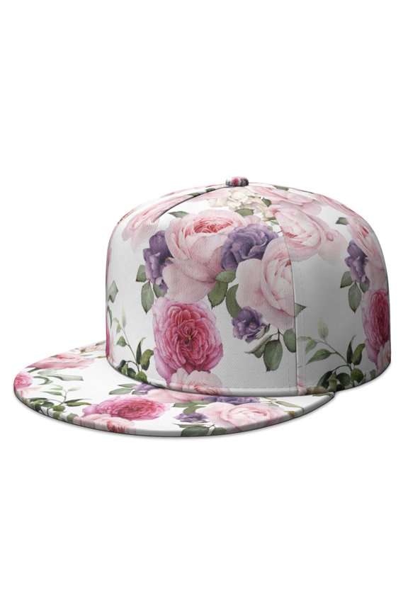 Bohemian Floral Baseball Cap – Wildflower & Leaf Flat Bill Hat, Adjustable Boho Chic