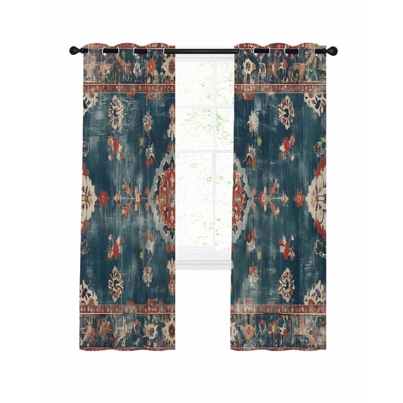 Bohemian Floral Blackout Curtains 84 Inch Length Green Red Traditional Ethnic Flower Mottled Thermal Insulated Window Curtain Window Drapes 2 Panels for Bedroom Living Room 52"Wx84"L