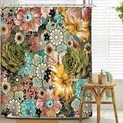 Bohemian Floral Boho Botanical Retro Funky Bright Shower Curtain Aesthetic Decor for Bathroom 72x72 Inch Flower Paisley Unique Trendy Woman Beautiful Colorful Chic Modern 70s Country BB-SRJB