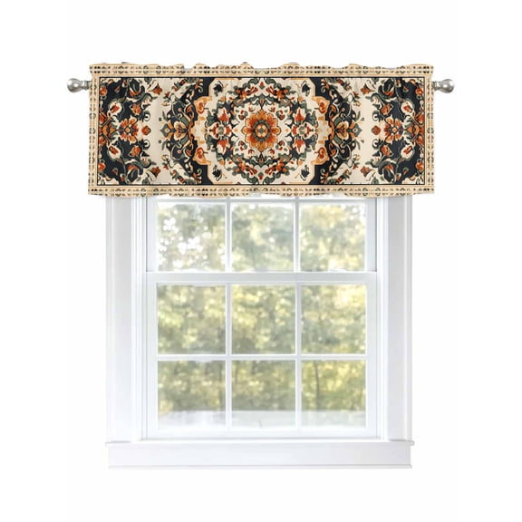 Bohemian Floral Curtain Valances for Windows, Vintage Boho Retro Ethnic Tribes Kitchen Valance Window Treatment, Light Filtering Block Curtains for Bathroom/Bedroom/Living Room 42'' x 12''